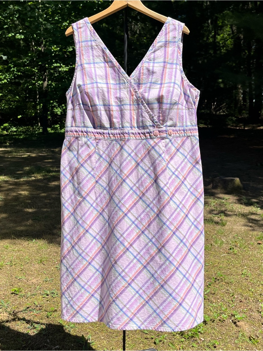 90s Khakis Pink Plaid Cotton Plus Size Midi Dress Summer Girly Preppy